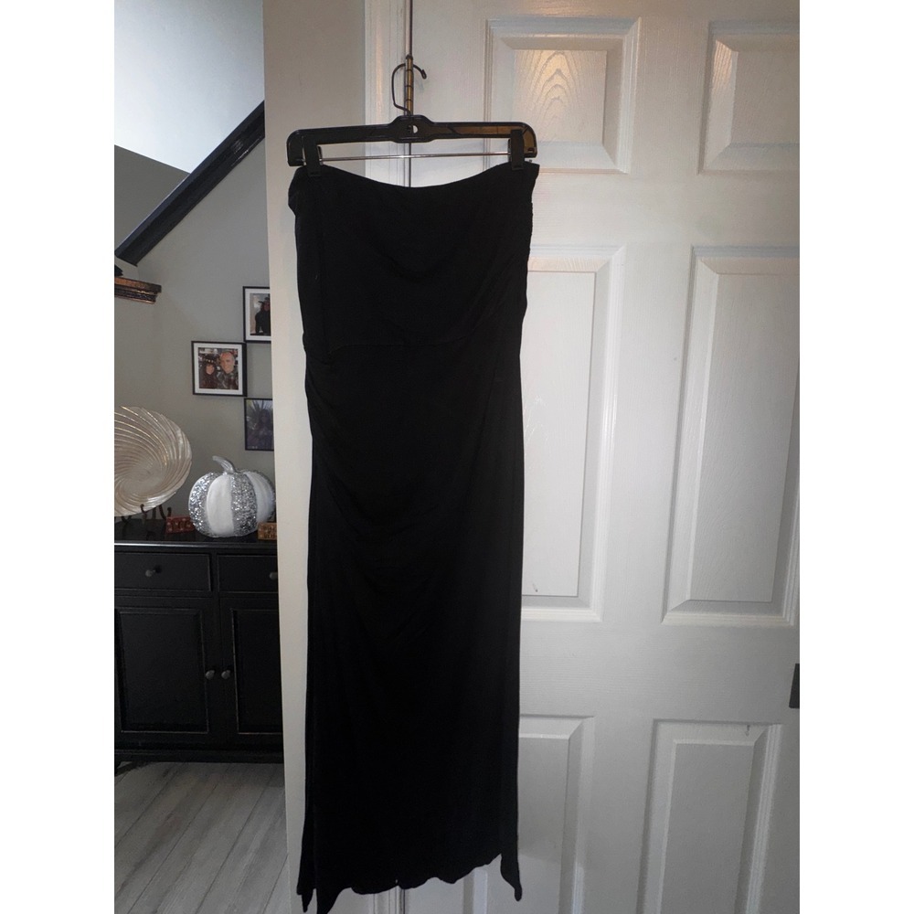 Venus Black Strapless‎ Ruched Midi Dress Cotton L